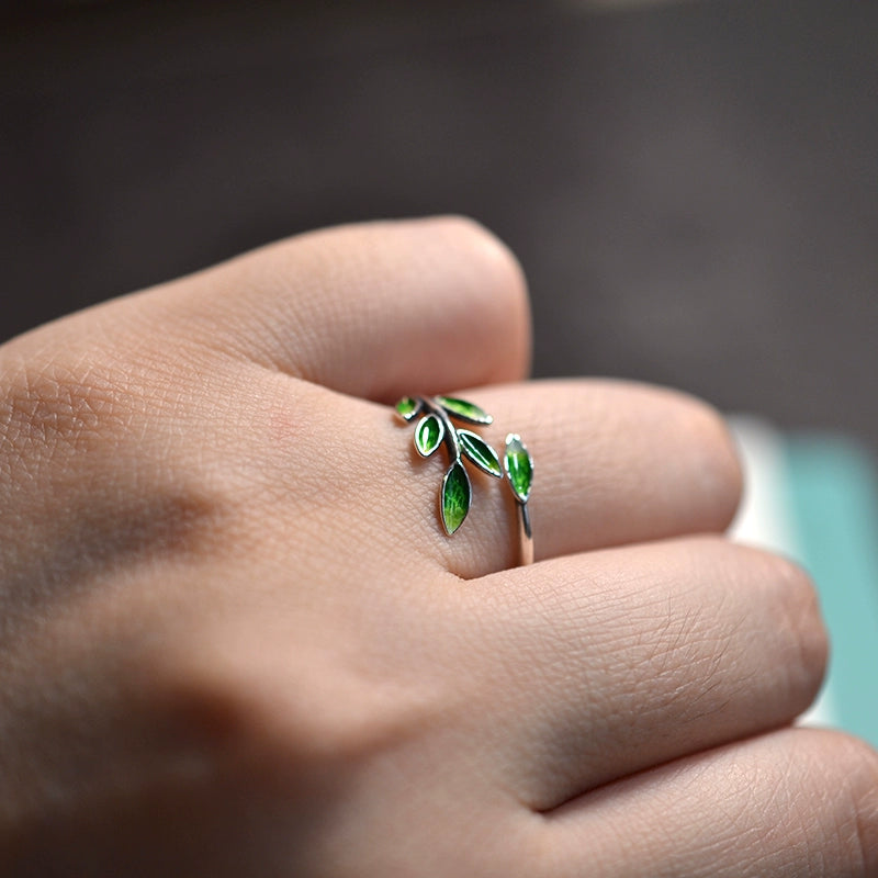 Sunlit Whisper Adjustable Leaf Silver Ring