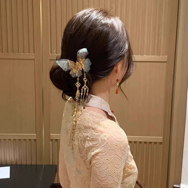 Golden Flow Butterfly Hairpin