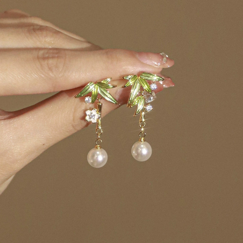 Bamboo Leaf Pearl Earrings
