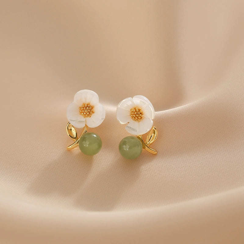 Precious Bloom Jade & Pearl Studs
