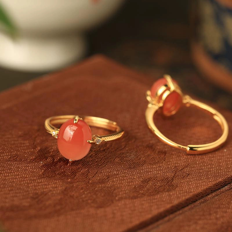 Natural Nanhong Agate Ring