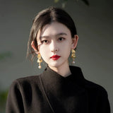 Golden Fan-shaped Pearl Earrings