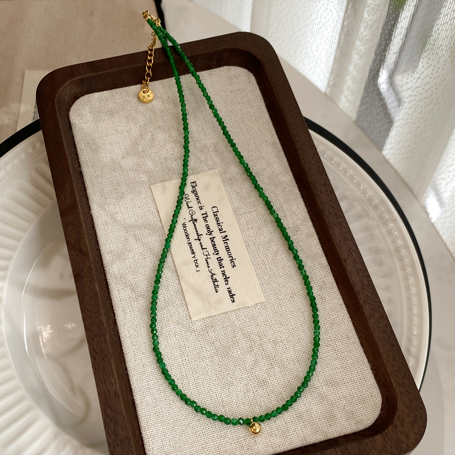 Tiny Gold Green Spinel Necklace