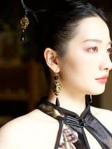 Gilded Nocturne Agate Earrings