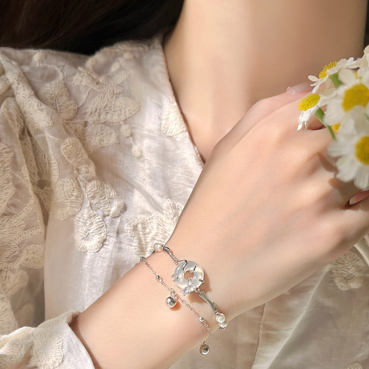 White Chalcedony Circle Bracelet