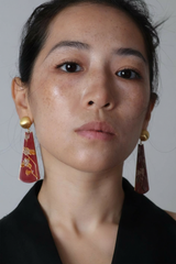 Hand-Painted Lacquer Crimson Gilded Earrings