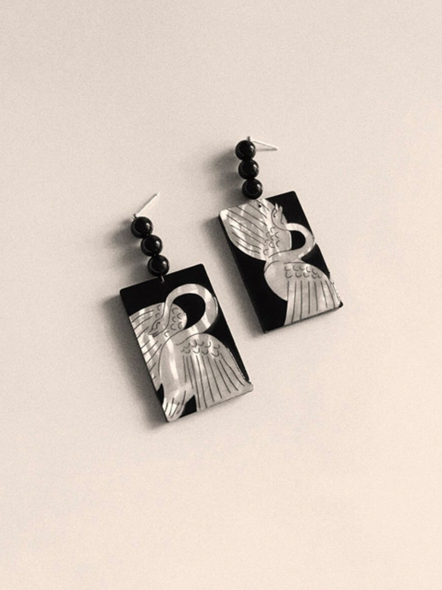 Mother-of-Pearl Feathered Crane Earrings