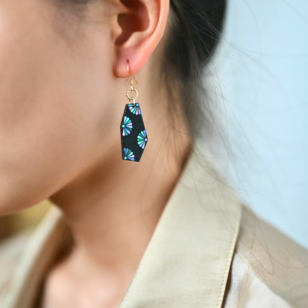 Radiant Ebony Daisies Lacquer Earrings