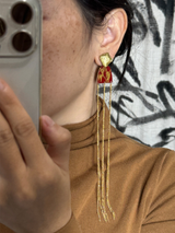 Gilded Bamboo Tassel Crimson Earrings
