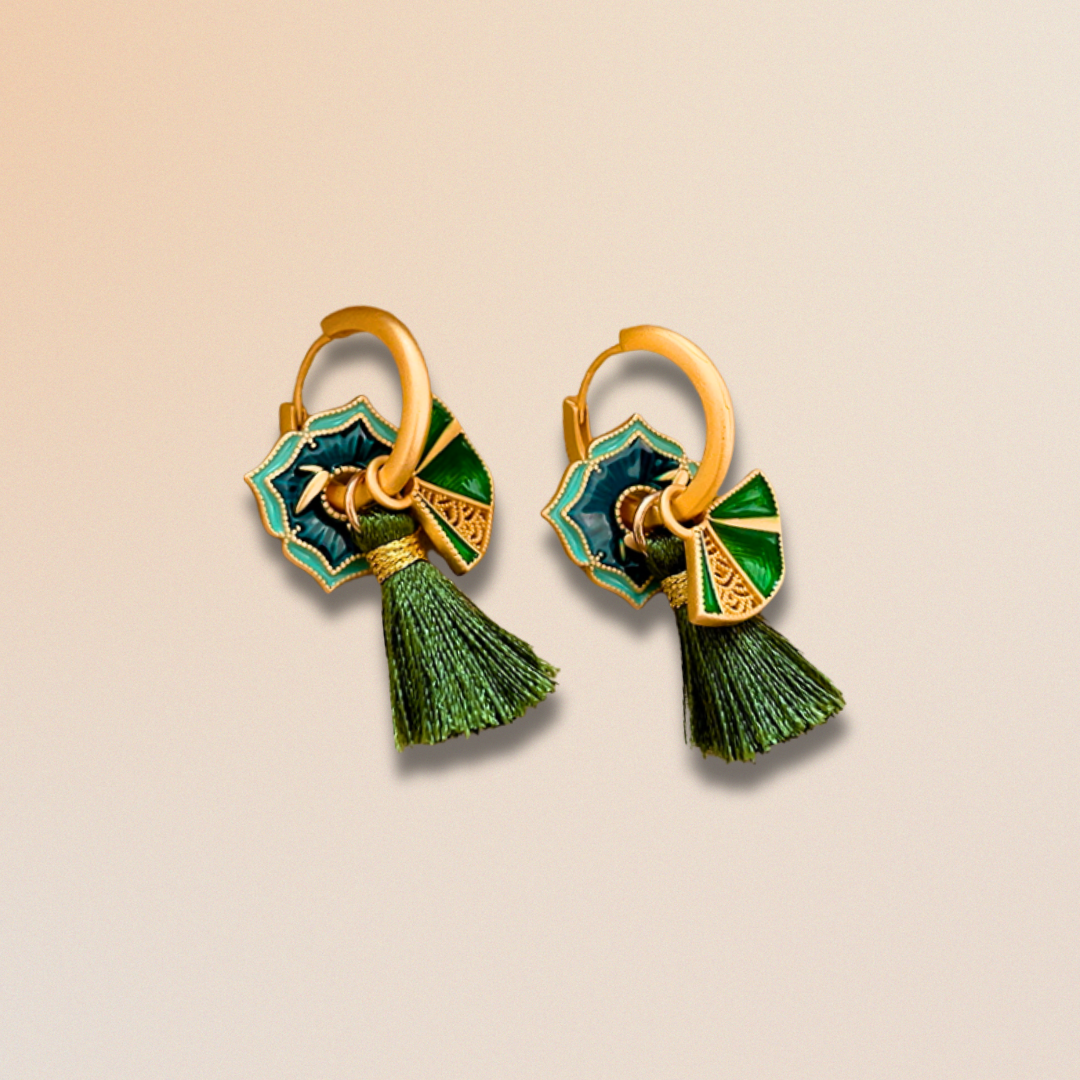Green Fan Tassel Earrings