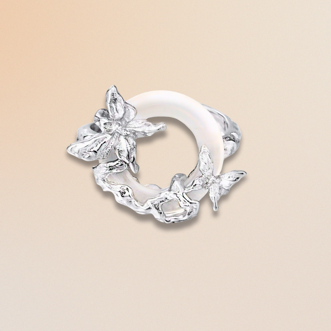 Chalcedony Circle Butterfly Ring