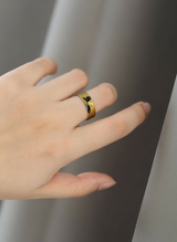 Golden Lacquer Butterfly Silver Ring