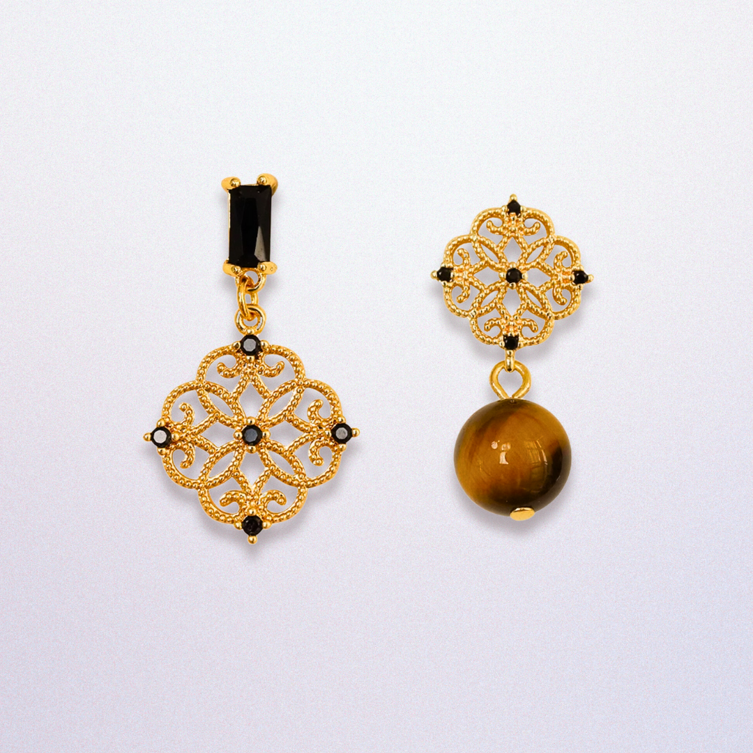 Tiger Eye Black Crystal Earrings