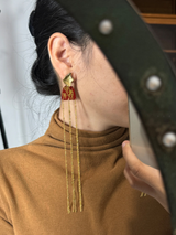 Gilded Bamboo Tassel Crimson Earrings