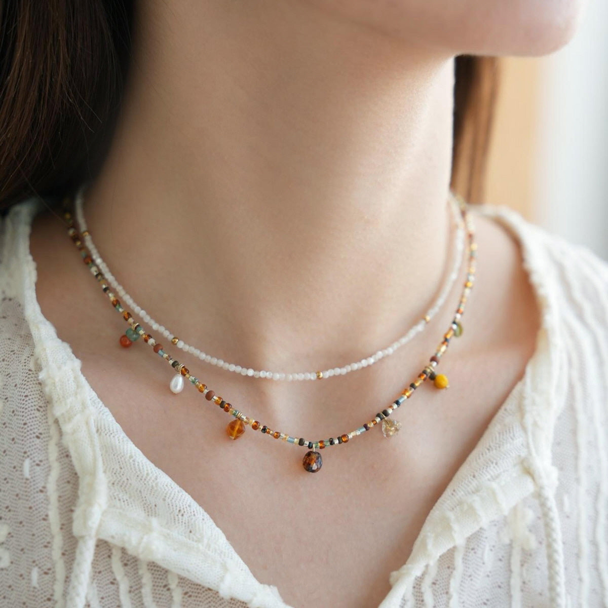 Pure White Bead Layering Necklace
