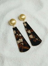 Hand-Painted Lacquer Floral Black Earrings