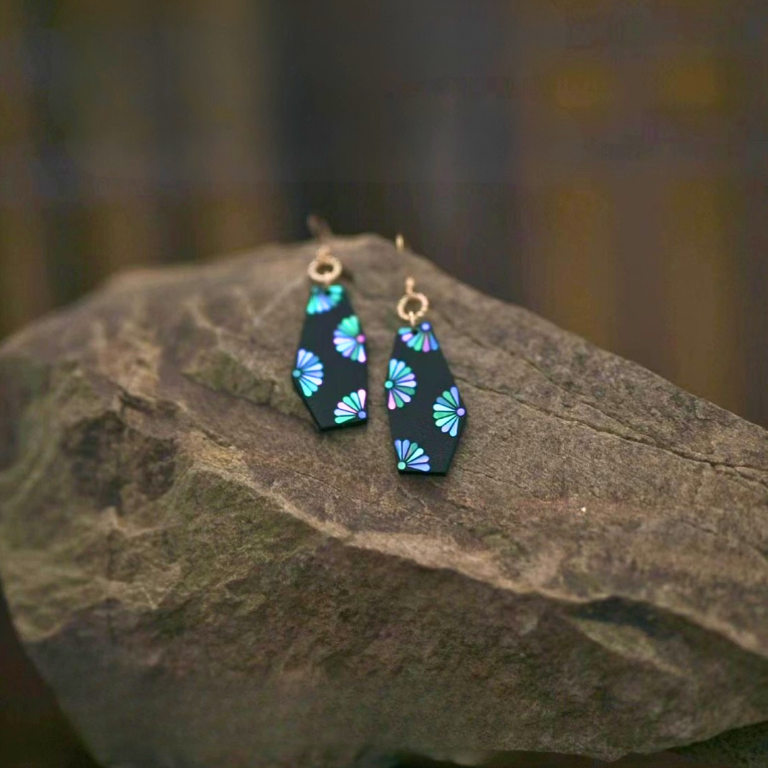 Radiant Ebony Daisies Lacquer Earrings