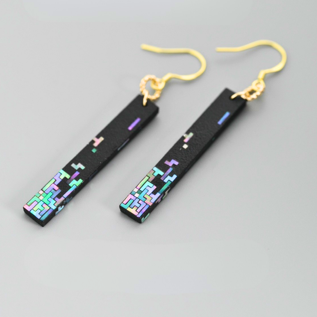 Luxurious Ebony Tetris Lacquer Earrings