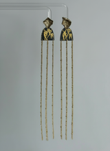 Gilded Bamboo Tassel Black Earrings
