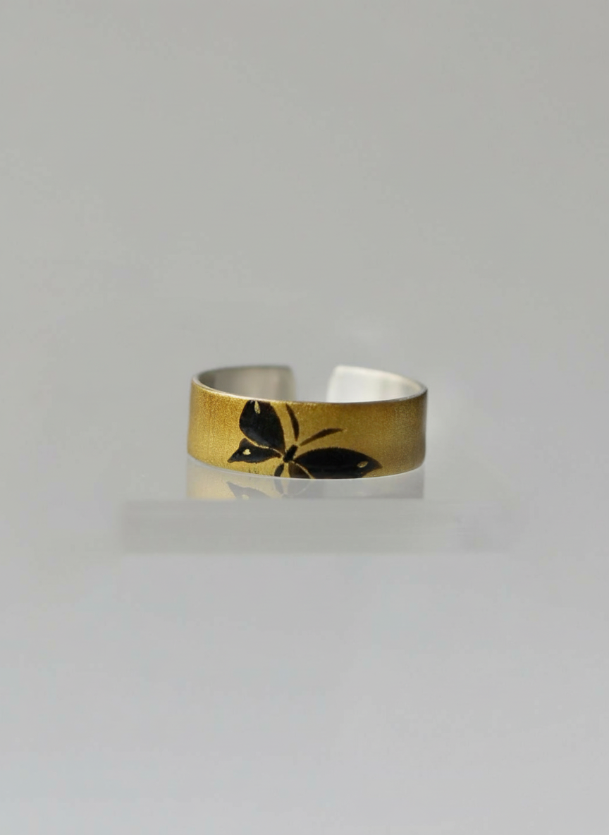 Golden Lacquer Butterfly Silver Ring