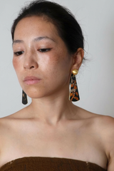 Hand-Painted Lacquer Floral Black Earrings