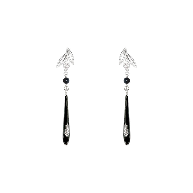 Silver Bamboo Statement Drop Earrings