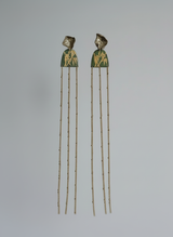 Gilded Bamboo Tassel Olive Green Earrings