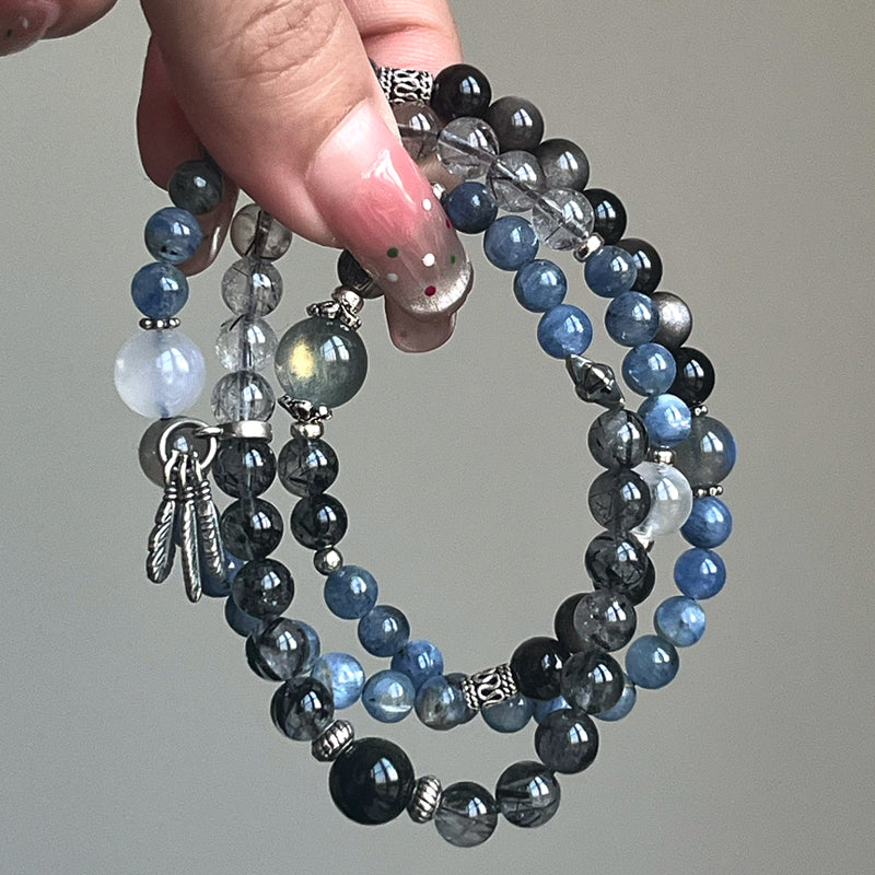 Obsidian Blue Moonlight Kyanite Bracelet