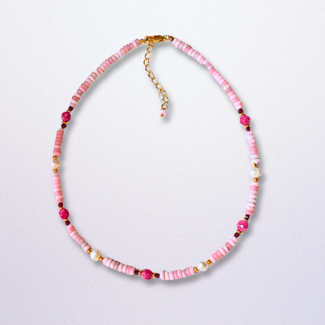 QIANTAO  Pink Rose Pearl Necklace