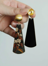 Hand-Painted Lacquer Floral Black Earrings