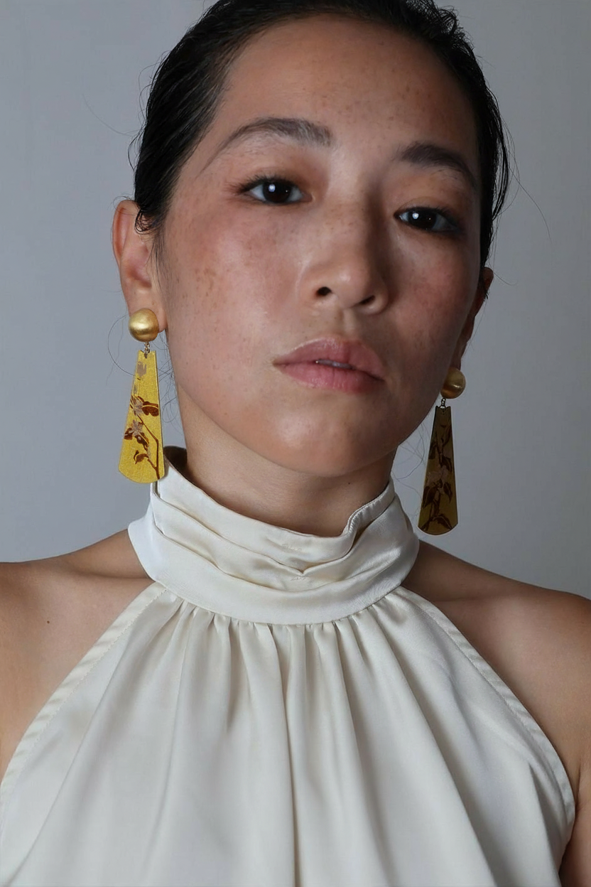 Hand-Painted Lacquer Antique Gold Earrings