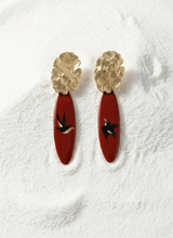 Inked Swallow Crimson Pendant Earrings