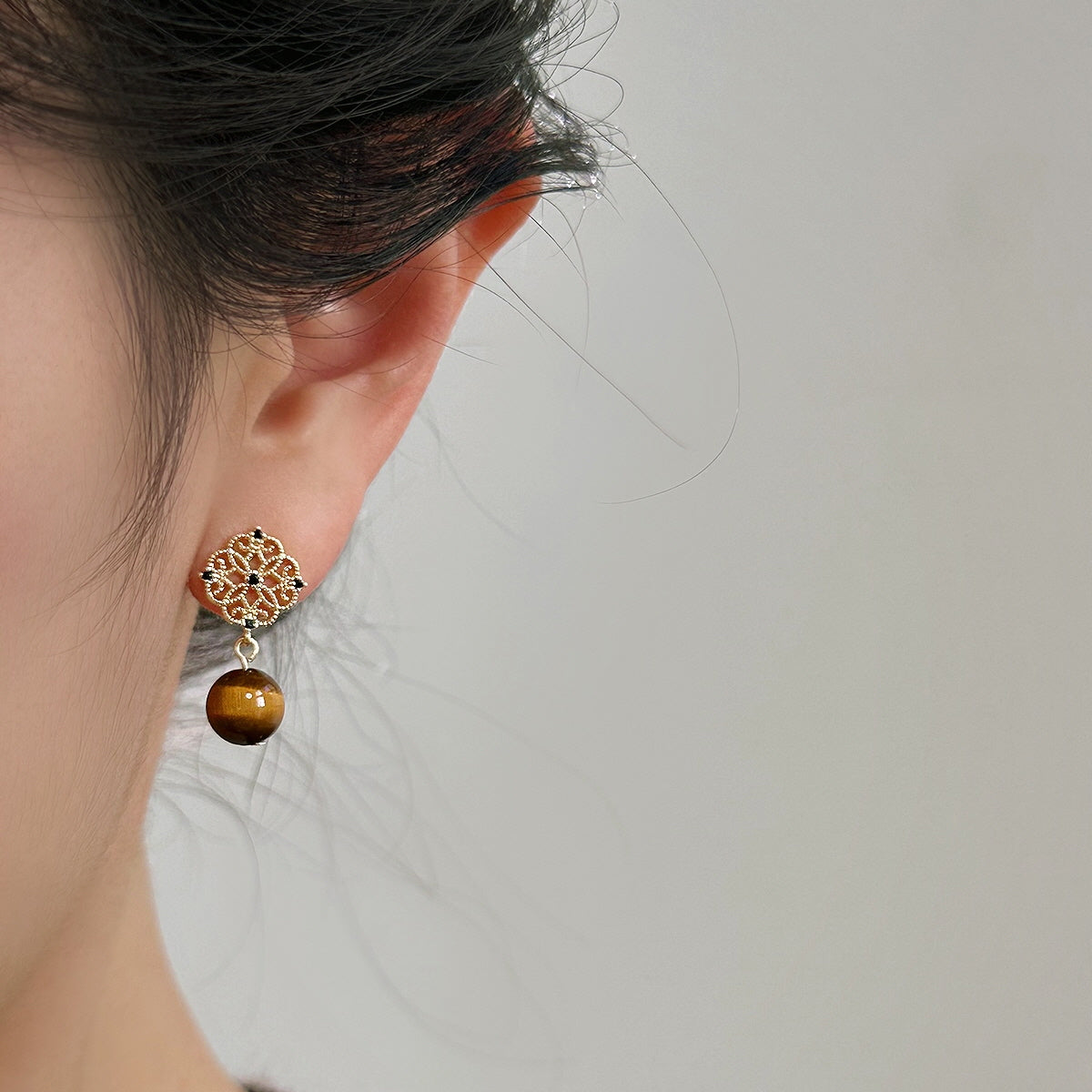 Tiger Eye Black Crystal Earrings