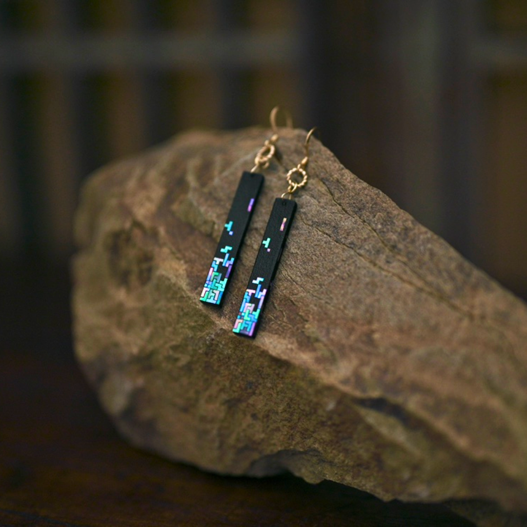 Luxurious Ebony Tetris Lacquer Earrings