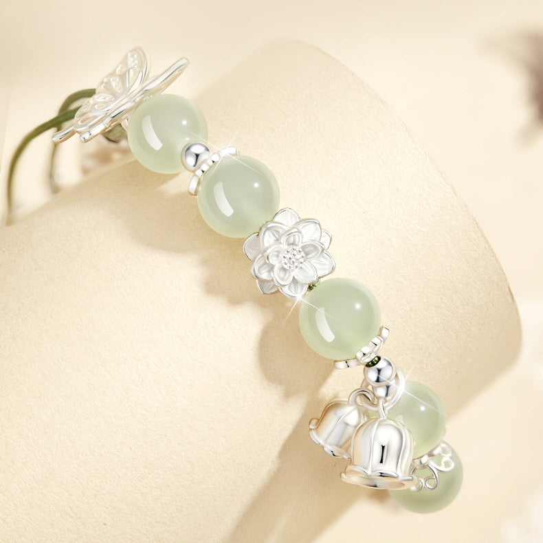 Silver Butterfly Green Cord Bracelet