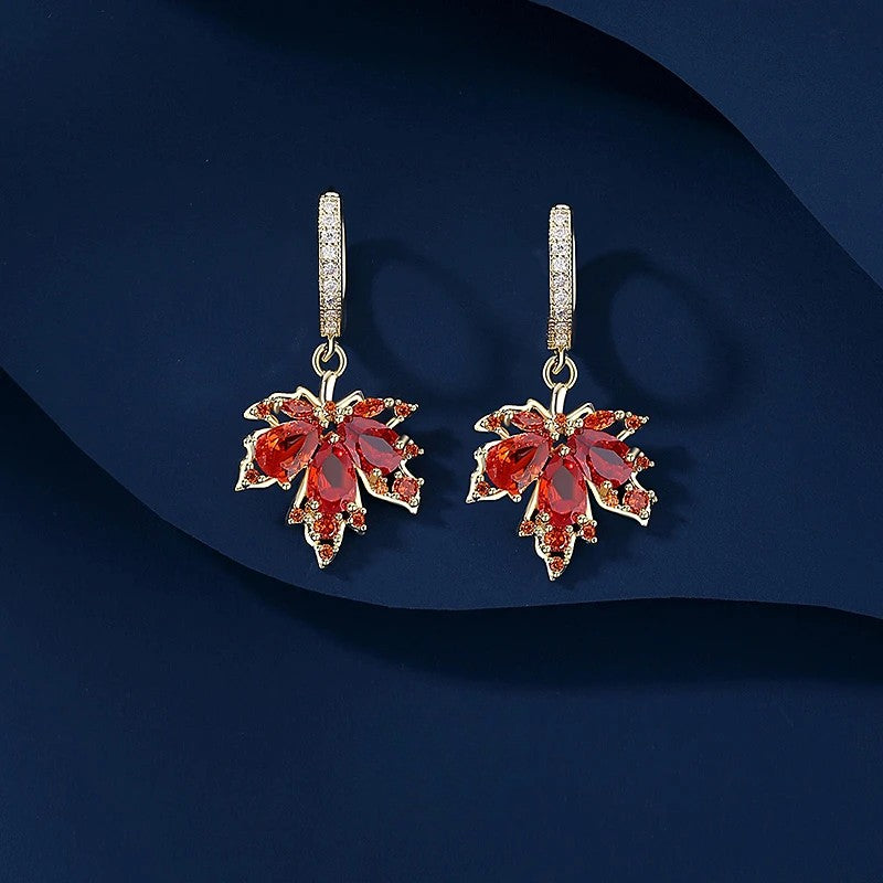 Maple Leaf Zirconia Statement Earrings