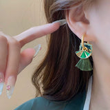 Green Fan Tassel Earrings