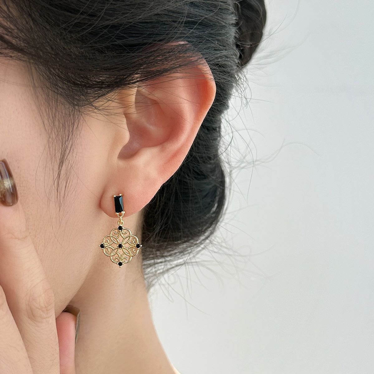 Tiger Eye Black Crystal Earrings