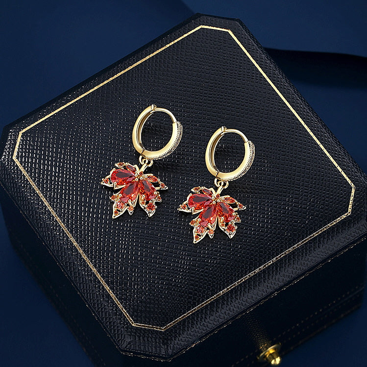Maple Leaf Zirconia Statement Earrings