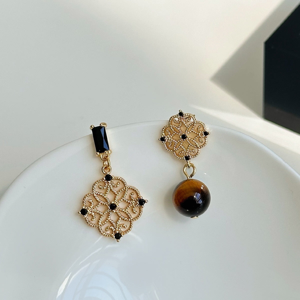 Tiger Eye Black Crystal Earrings