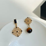 Tiger Eye Black Crystal Earrings