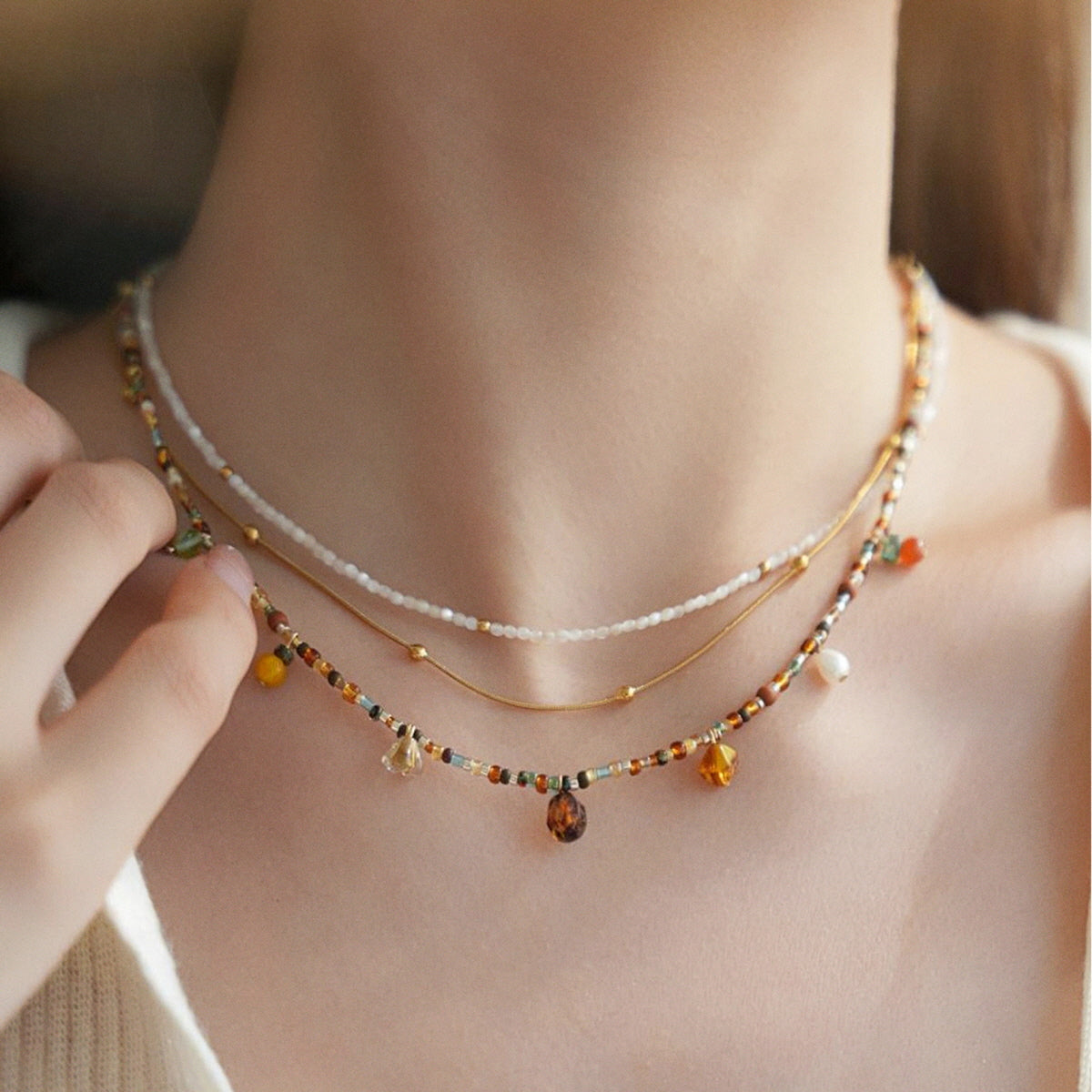 Golden Brown Drop Bead Necklace