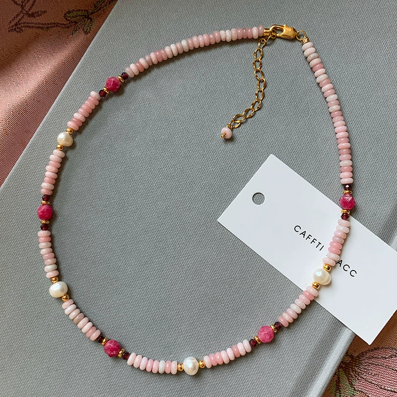 Pink Rose Pearl Necklace