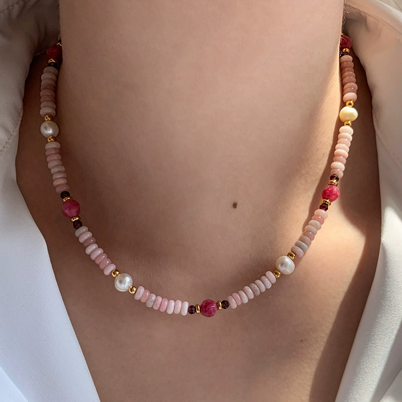 QIANTAO  Pink Rose Pearl Necklace
