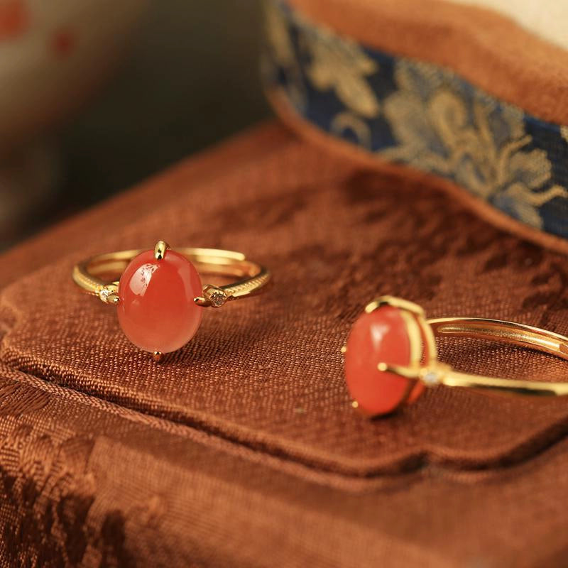Natural Nanhong Agate Ring