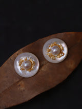 Radiant Pearl & Gold Leaf Earrings
