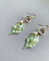 Green Gold Inlay Petal Earrings