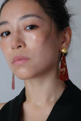 Hand-Painted Lacquer Crimson Gilded Earrings