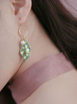 Green Gold Inlay Petal Earrings