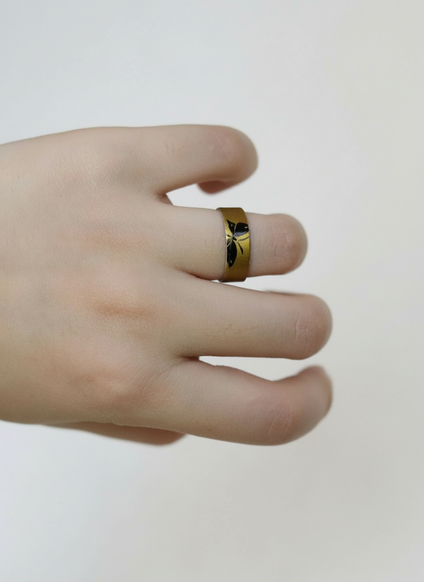 Golden Lacquer Butterfly Silver Ring